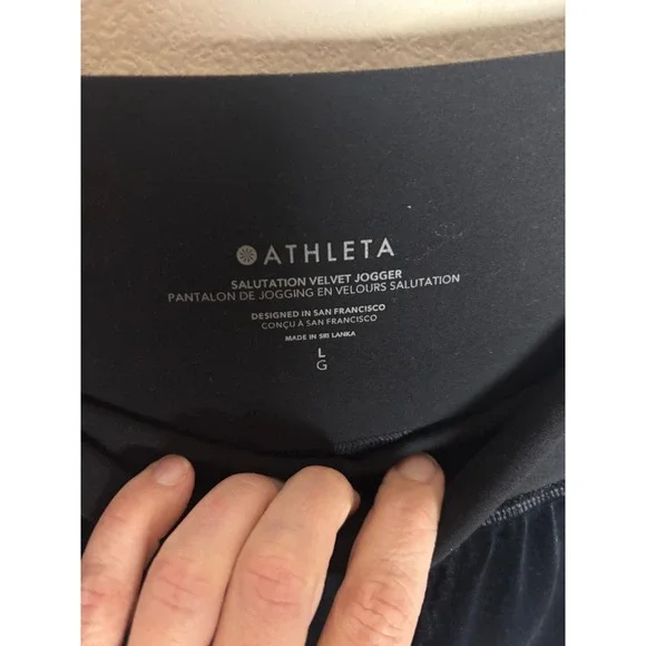 Athleta Salutation Velvet Jogger Black High Rise Velour Sweatpants Sz Large - Picture 5 of 5
